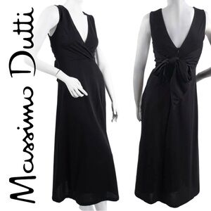 Massimo Dutti V-neck plunge mid-calf dress wrapped belt black size M